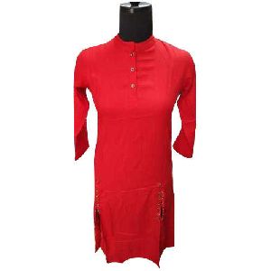 Nehru Collar Red Long Kurtis