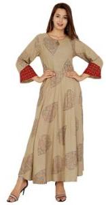 Skin Red Floor Long Rayon Frock Kurti