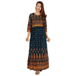 Teal Blue Floor Long Rayon Frock Kurti