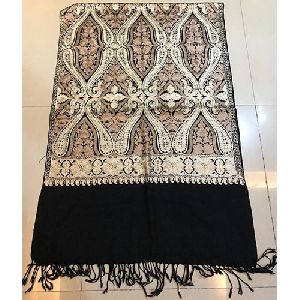 Black Designer Pashmina Kashmiri Silk Embroidered Stole