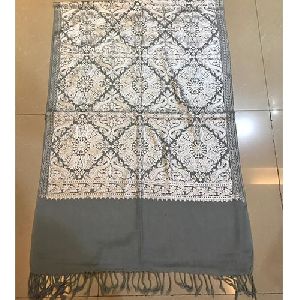 Grey Pashmina Kashmiri Silk Embroidered Stole