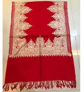 Red Designer Pashmina Kashmiri Silk Embroidered Stole