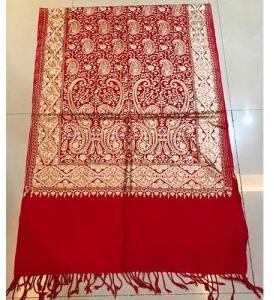 Red Pashmina Kashmiri Silk Embroidered Stole