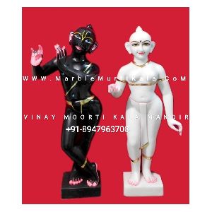 White and Black Iskcon Radha Krishna Marble Statue