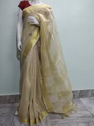 Brown Handloom Tissue Linen Saree