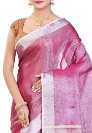 Pink Handloom Tissue Linen Saree