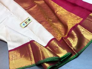 RICH PALLU HANDLOOM KANCHEEPURAM KORVAI BORDER SOFT SILK SAREE