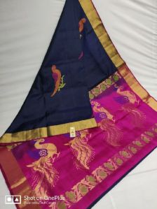 Pure handloom double warp kanchipuram silk Pallu colour plain blouse