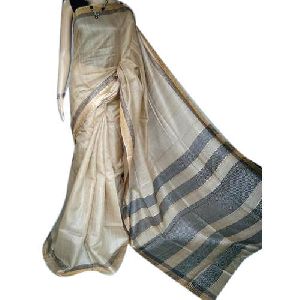 Grey Tussar Silk Saree