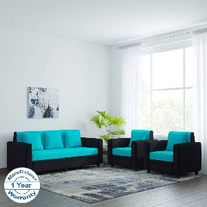 Bharat Lifestyle Desy Fabric 3 + 1 + 1 Aqua Blue & Black Sofa Set