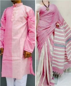 Angelic Handwoven Couple Combo KHESHCotton Saree making is also an Indian art