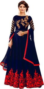 Blue with Red Embroidered Anarkali Suits