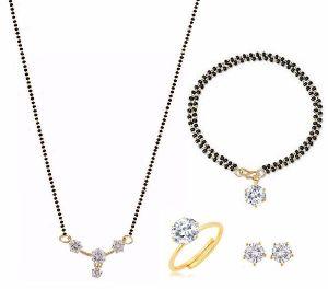 Ankur cluster gold plated american diamond combo mangalsutra set for women