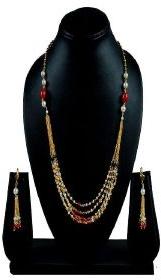 Ankur delightful gold plated five string multicolour beads necklace set for women