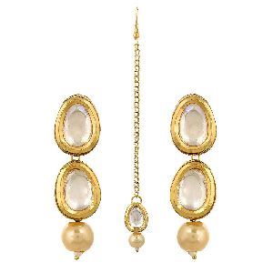 Ankur exotic gold plated kundan stone mangtikka and earring for women