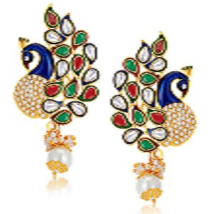 Ankur exotic peacock gold plated polki stone earring for women