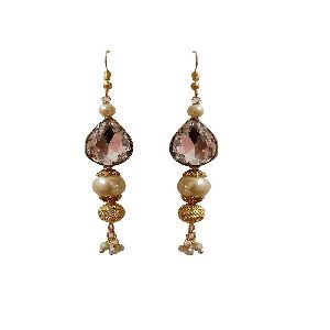 Ankur modern gold plated long dangler earring with hanging pearl for women