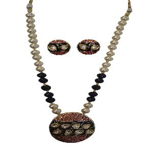 black meenakari kundan pearl necklace set