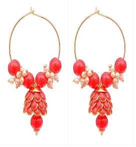 Ankur shimmering gold plated pink chandbali jhumka earring for women