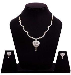 Ankur stylish gold plated and rhodium CZ diamond necklace set for women