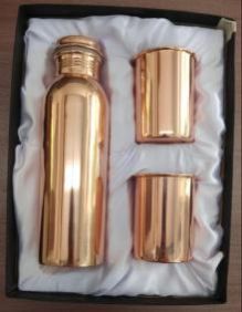 Copper Plain Bottle with 2 Tumbler Gift Set
