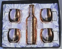 Copper Plain Sampion Bottle with 4 Mule Mug Gift Set