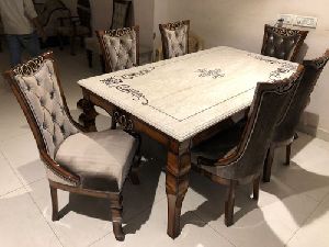 Six Seater Dining Set With Top Glass
