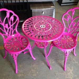 cast iron garden set in pink