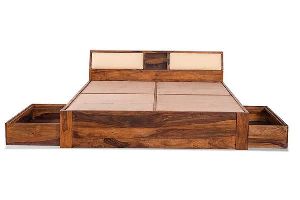 Solid wood bed with drawer storage