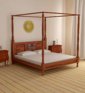 solid wood poster bed with high back