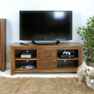 solid wood tv unit in teak finish