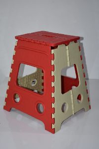 Red & Beige Plastic Folding Stool