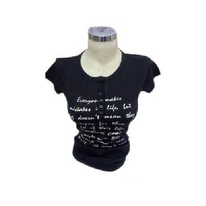 Girls Black Printed T-Shirt