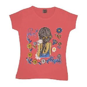 Girls Orange Printed T-Shirt