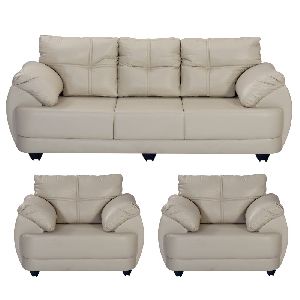 Bharat Lifestyle Austin Leatherette 3 + 1 + 1 Cream Sofa Set