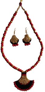 Hand made Terracotta Black and Golden Jewellery Necklace set.