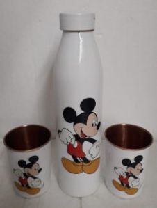 Copper Cartoon Printed Bottle & Glass Set