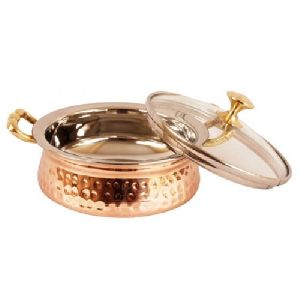 Copper Steel Serving Dona with Glass Lid