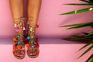 Unique Stylish Ladies Colourful Pompom Sandals