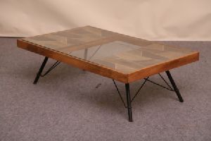 iron table with glass
