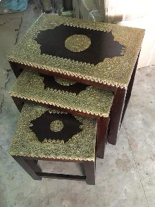 wooden Nest of stool with brass work