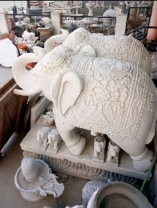 3.5 Feet White Stone Elephant Statue