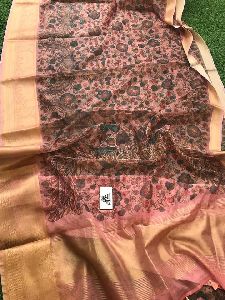 all over kalamkari print Blouse Organza kanchi border saree