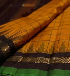 Pure Kanchipuram Silk Handwoven full pattu checks jari border sarees
