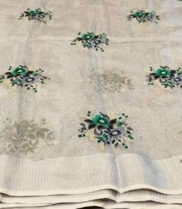 Embroidery Tissue Linen Saree