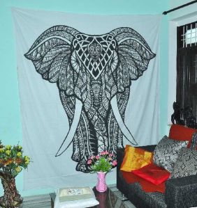 Elephant Black & White Cotton Wall Hanging Tapestry