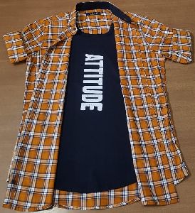 Men's Inbuilt T-Shirt Yellow Checks