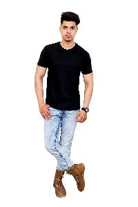 Mens Black Round Neck T Shirt