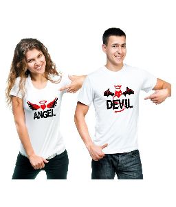 shrenim couple angel devil Round Neck T-shirt
