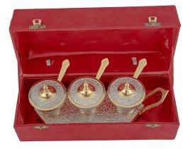 Brass Trolley Bowl and Spoon Set